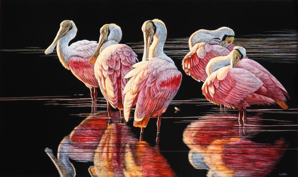 Sunset Spoonbills by Cynthie Fisher, SSA 15x24 $3,900
