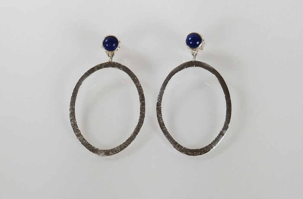 Donna Carrion, Hammered Lapis Earrings, $150