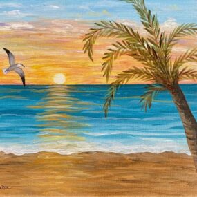 Beach At Sunset Acrylic Painting